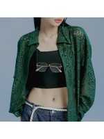 韓國Romantic Crown - PUNCHING KNIT WESTERN SHIRT_GREEN